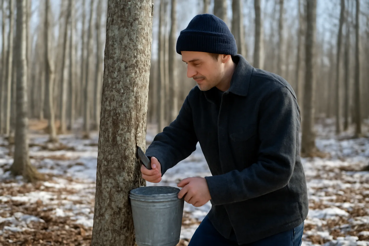 Tapping maple trees in a north Georgia sugarbush in late winter